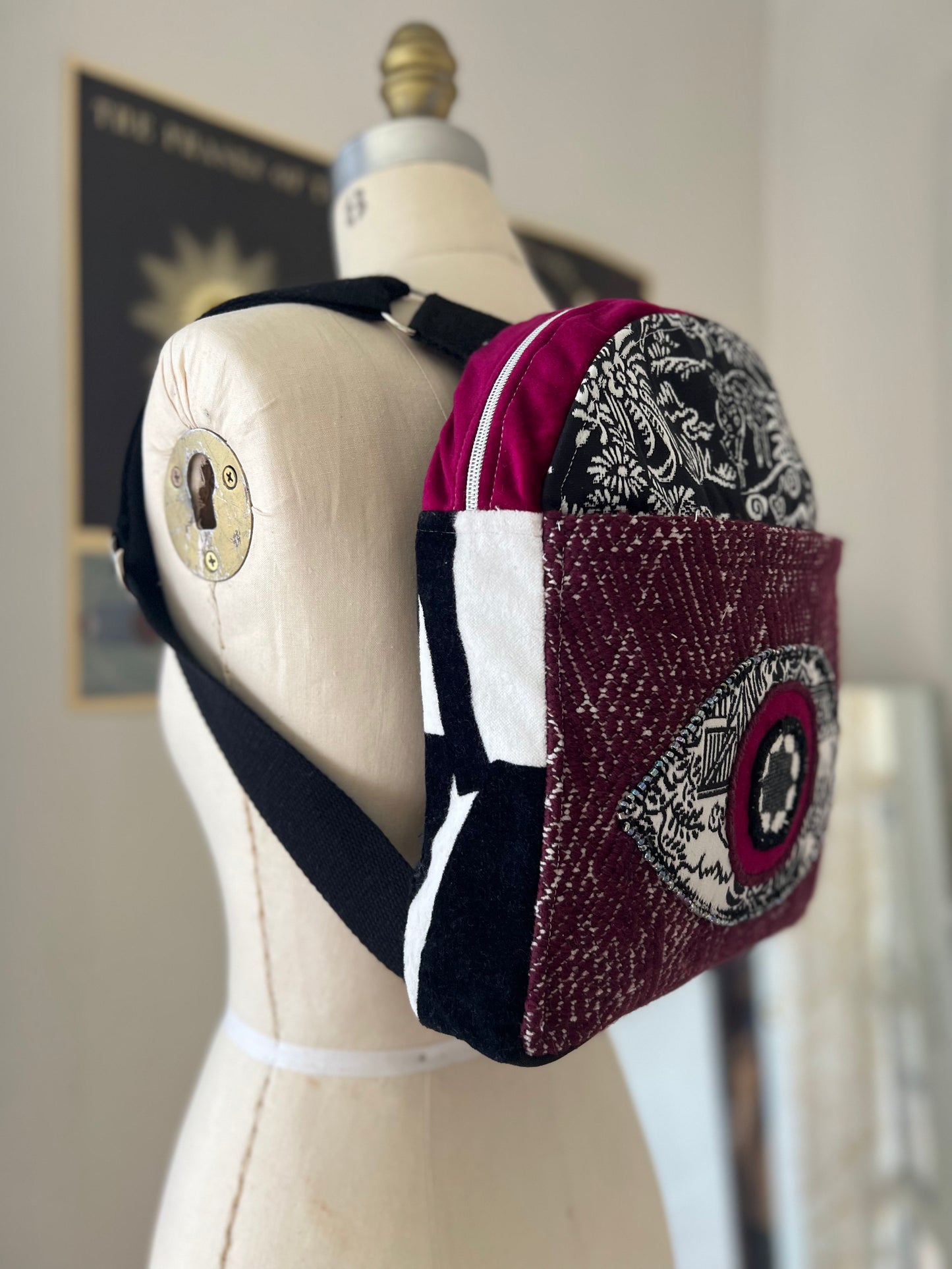 3rd Eye to the Sky, Hand Embroidered Mini Backpack
